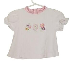 🟢K1086 * Bright Future Floral Puff Sleeve Top White Pink Size 6/9M